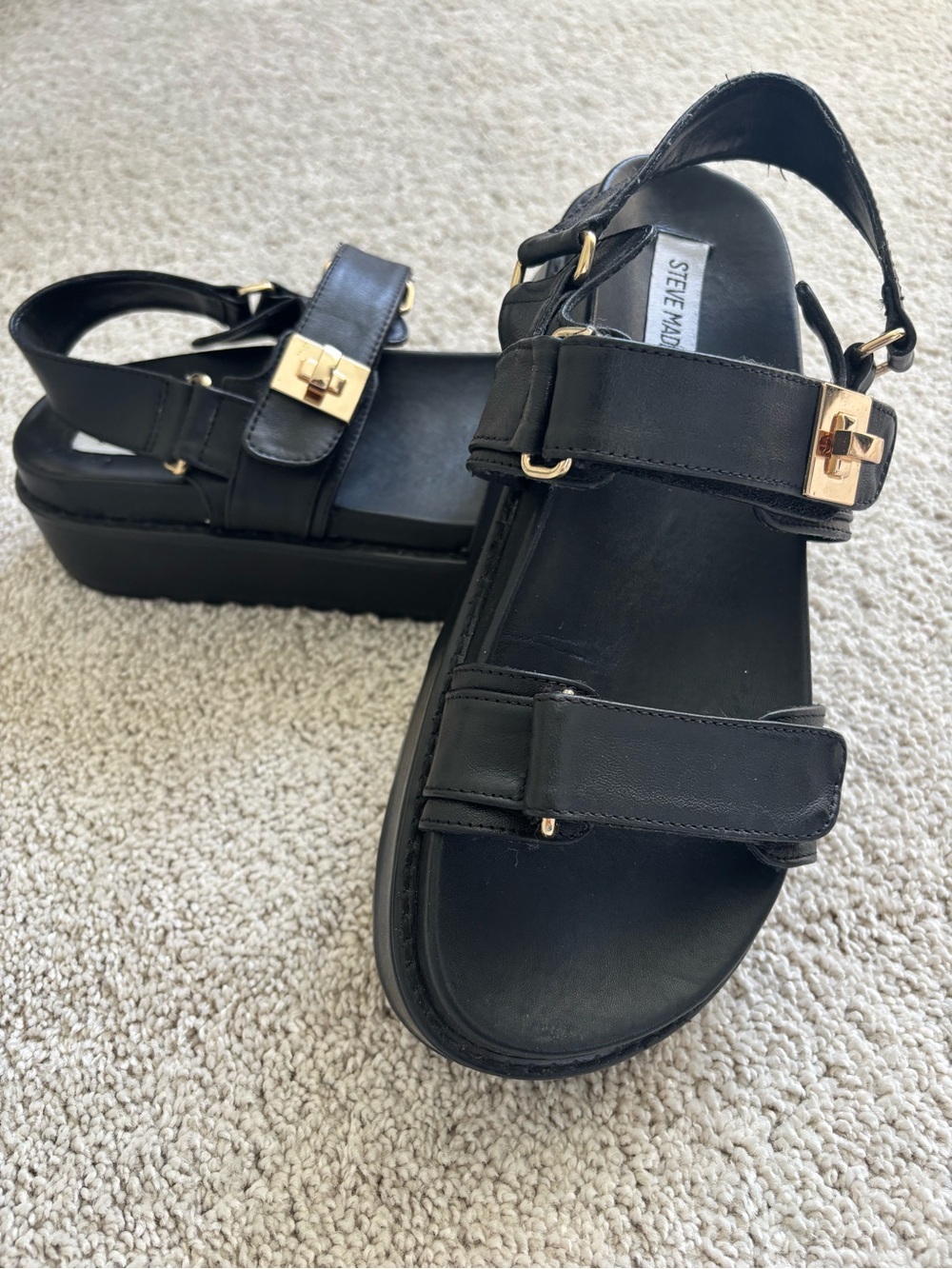 Steve Madden Bigmona Black Chunky Sandals Women’s Size 8